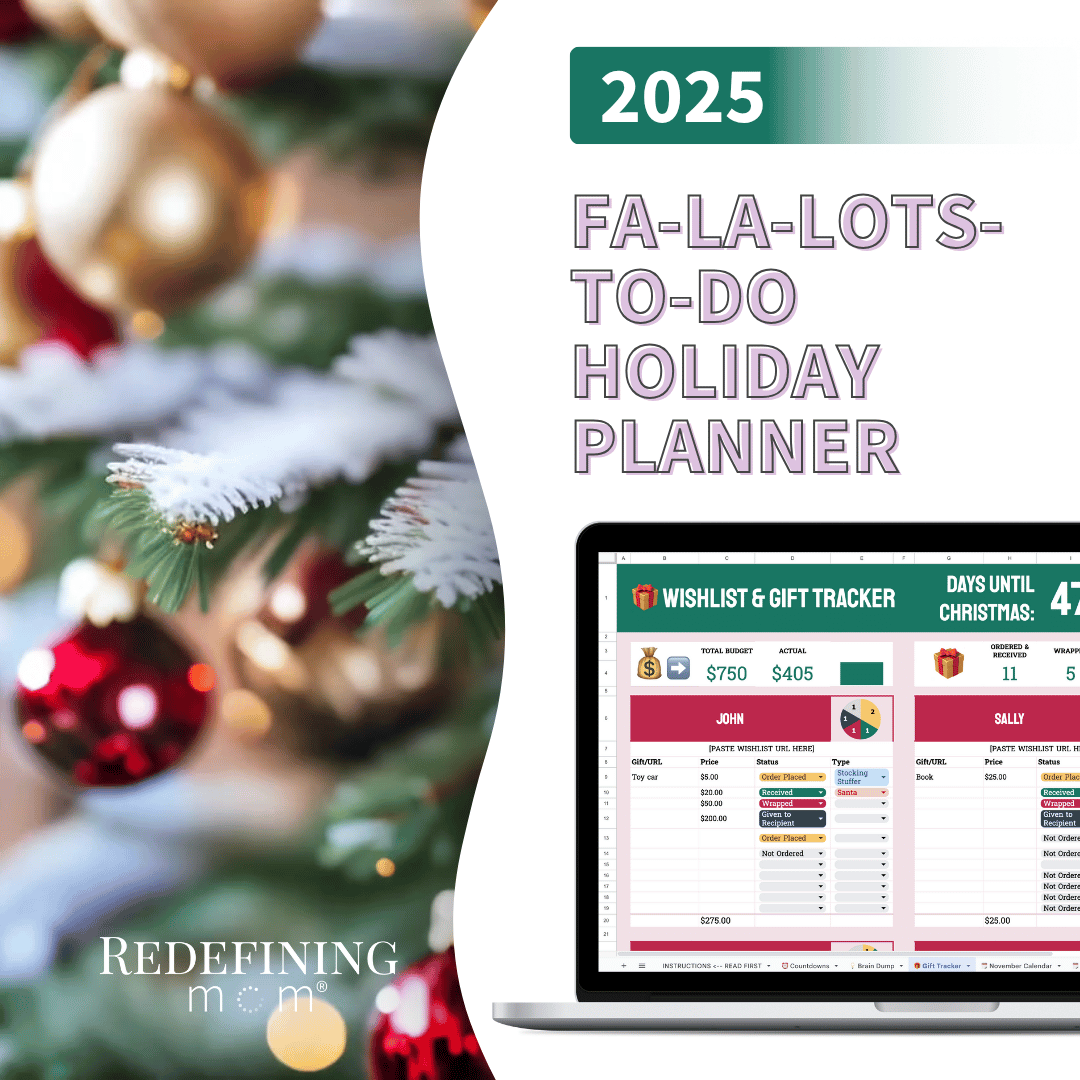 2025 holiday planner with Christmas tree and laptop displaying a to-do list.