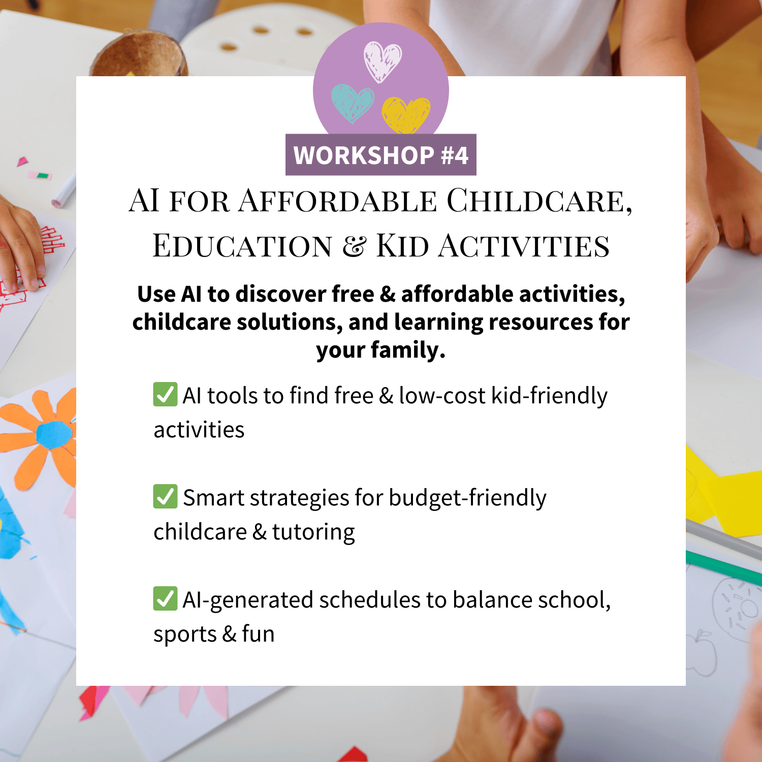 AI for Affordable Childcare, Education and Kid Activities
✅ AI tools to find free & low-cost kid-friendly activities
✅ Smart strategies for budget-friendly childcare & tutoring
✅ AI-generated schedules to balance school, sports & fun