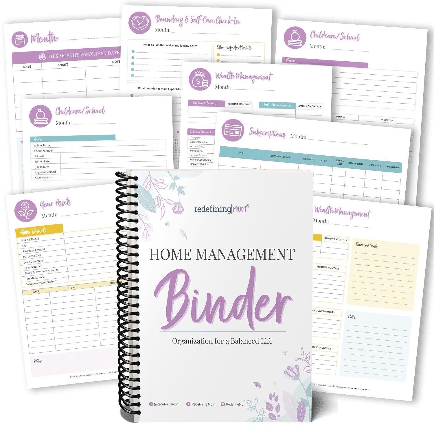 The best home management binder for getting your life in order and organizing your home! Pages include calendar pages, boundary check-in, children/school management, wealth management and much more!