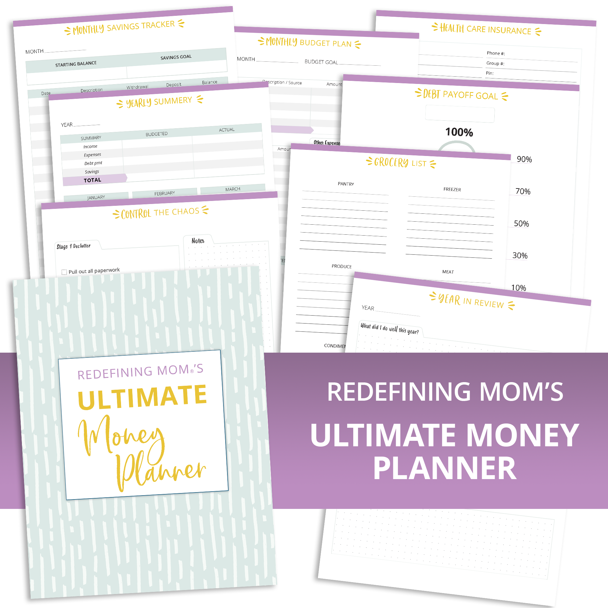 ultimate printable money planner to help you organize your family finances and family budget mockup
