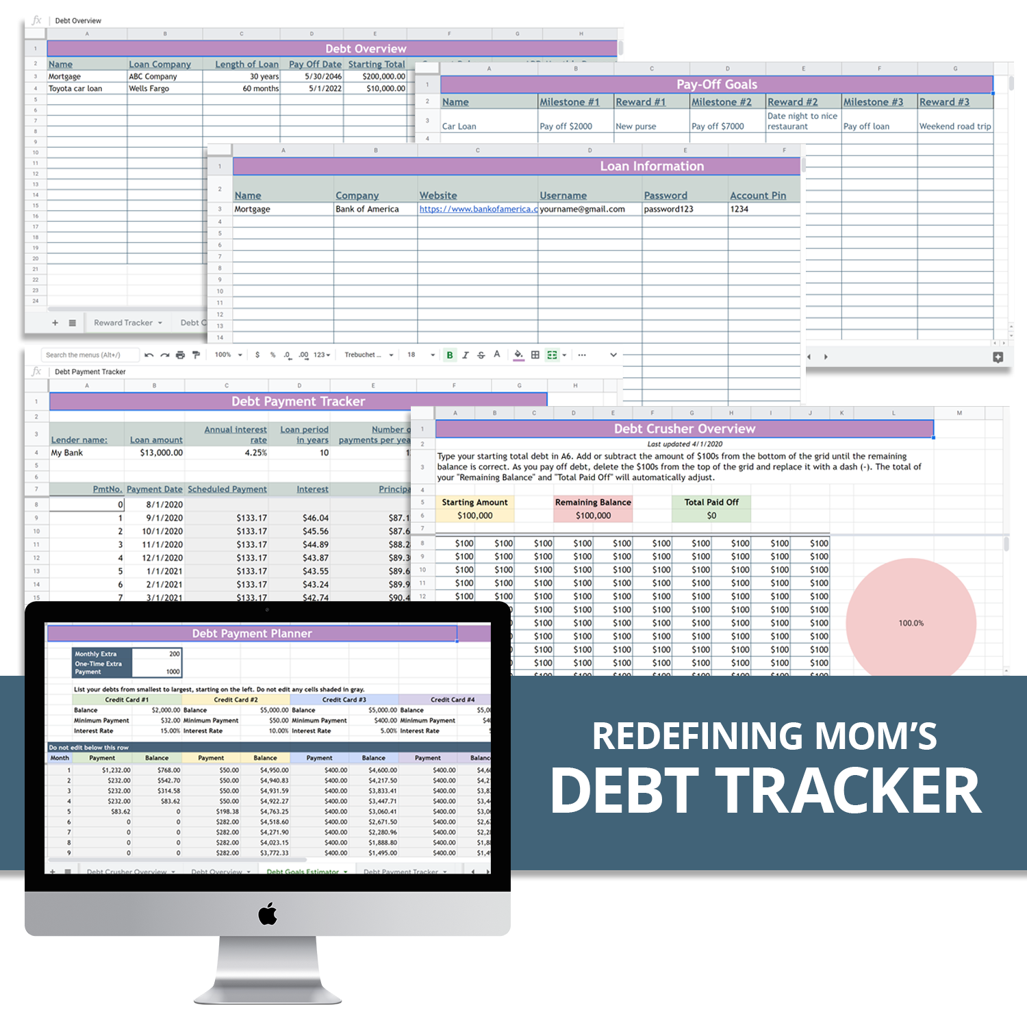Debt tracker template for excel and google sheets mockup